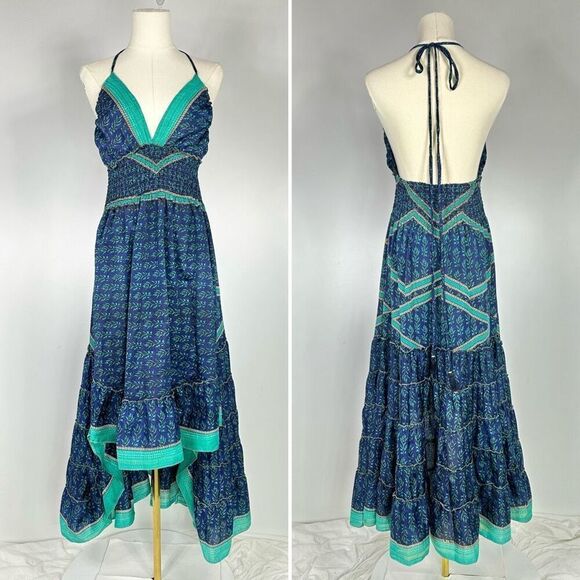 Y2K MT Collection Silk Blend Peacock Dress OS Boho Fairy Beachy Whimsygoth - Picture 3 of 12